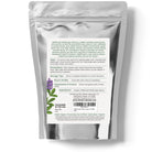 Silver package with text and a alfalfa leaf illustration on a white background