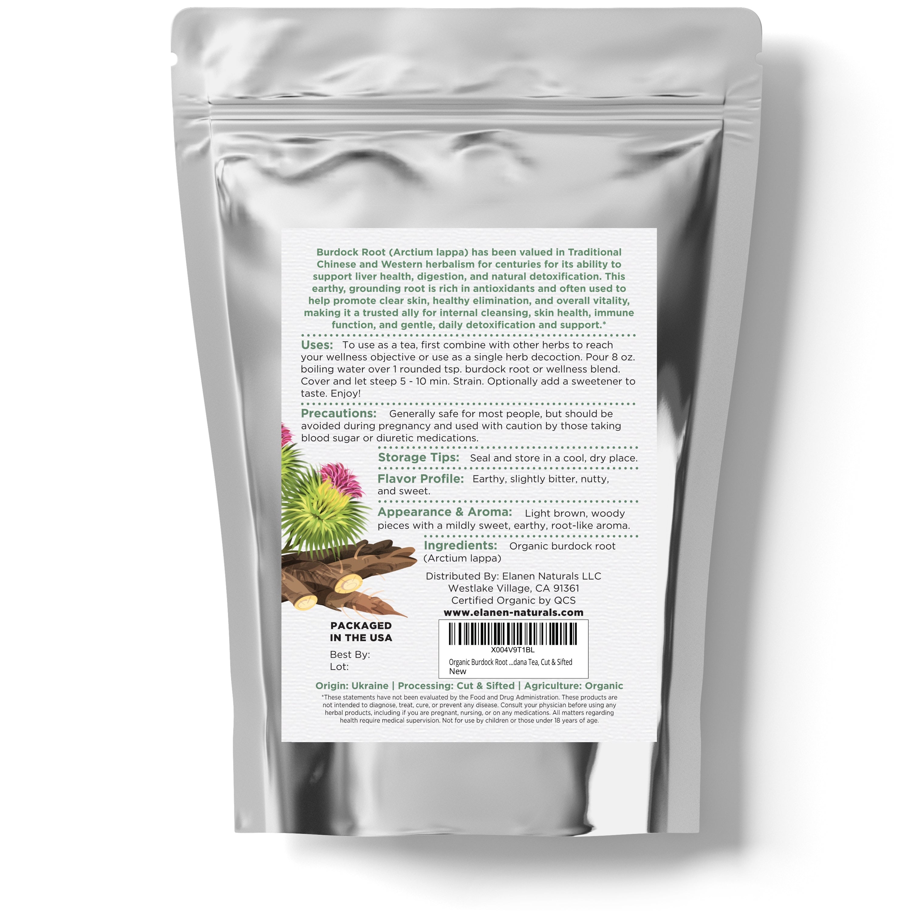 Silver packaging with a label on a white background