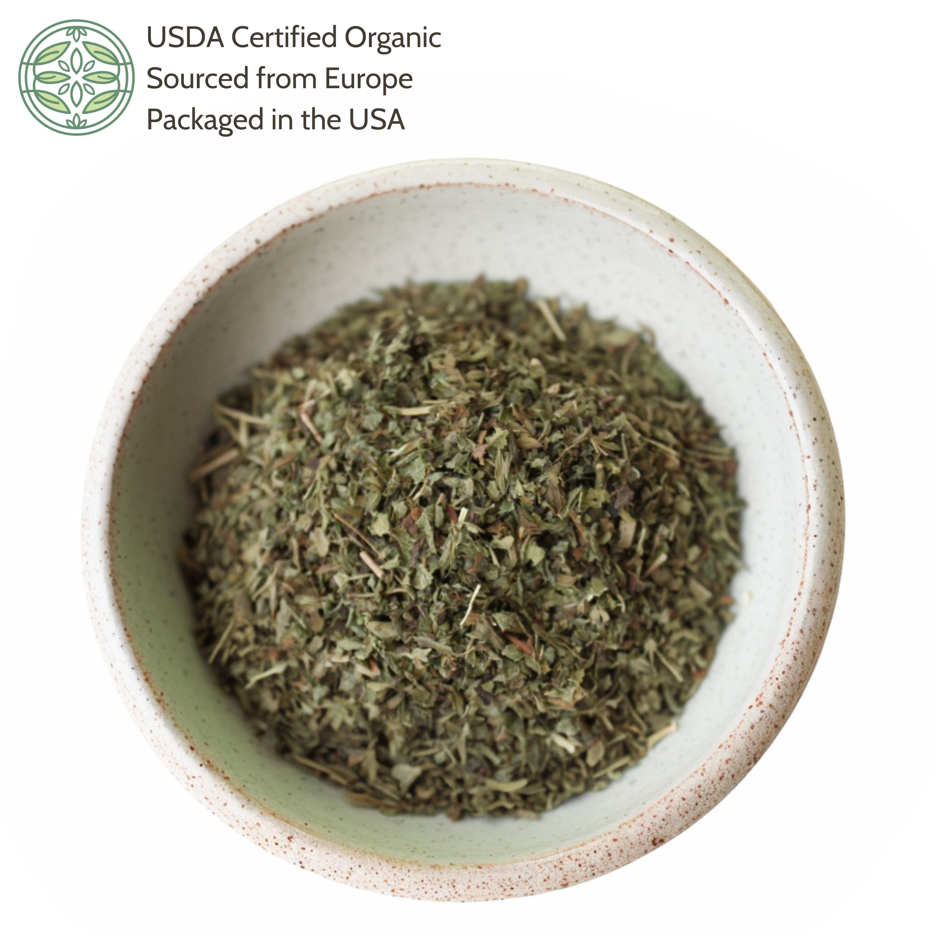 Bowl of dried lemon balm leaf