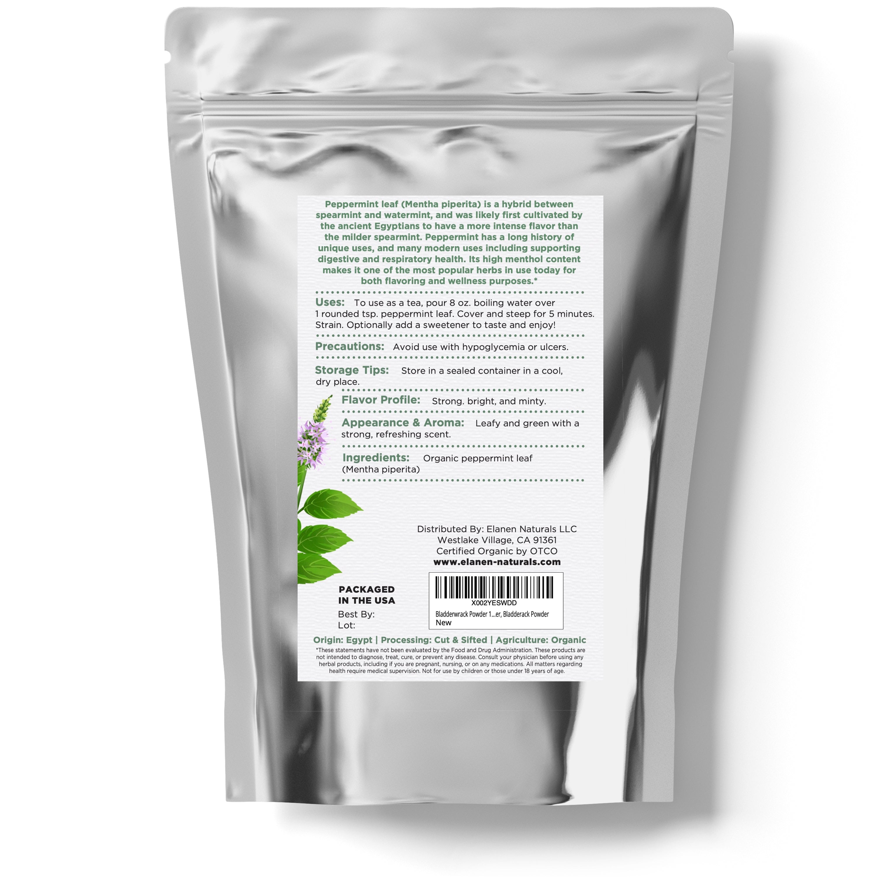 Peppermint Leaves, USDA Certified Organic, Cut & Sifted