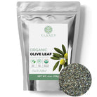 Elanen Naturals organic olive leaf package with a close-up of the product on a white background