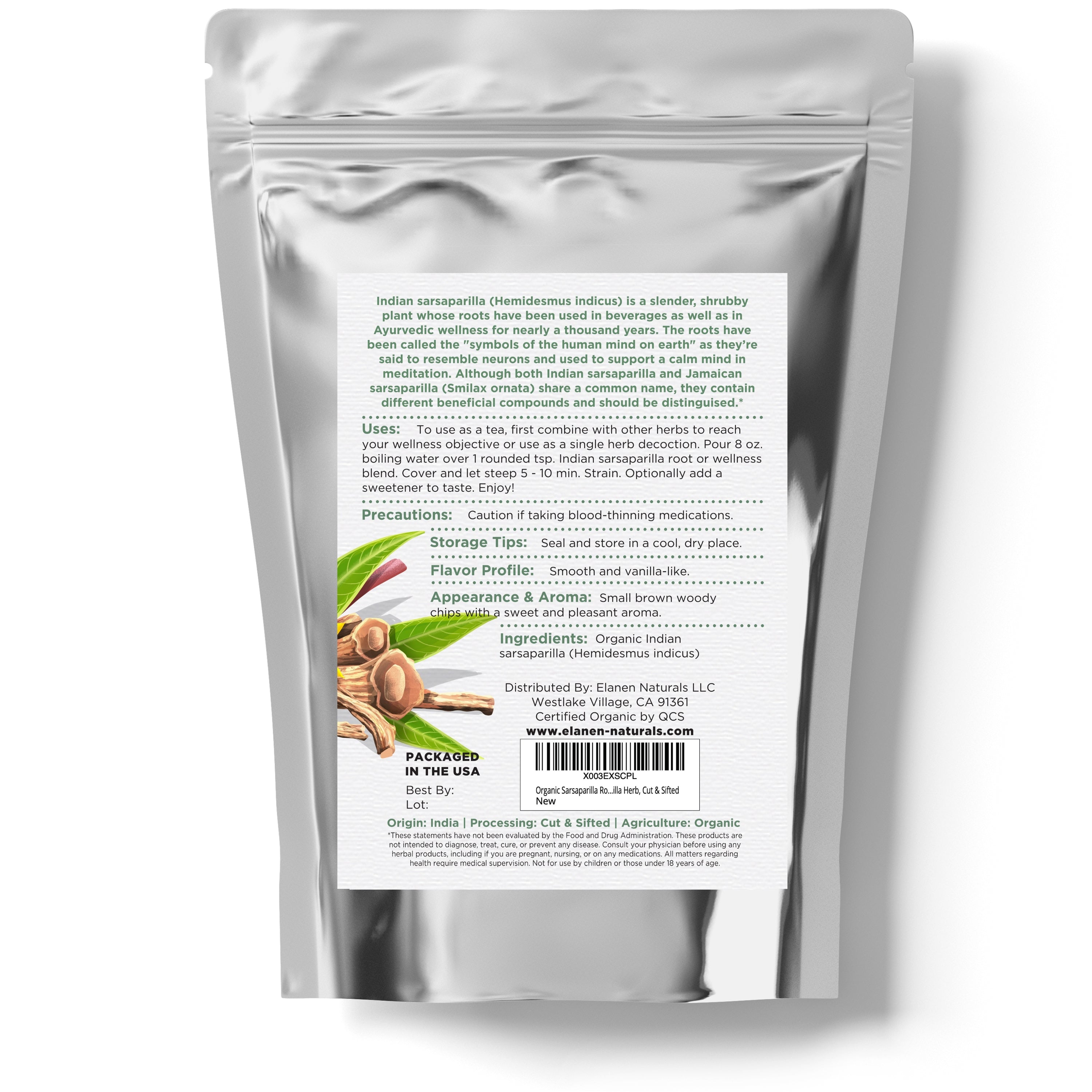 Silver packaging with a label on a white background