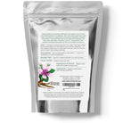 Silver package with a label featuring herbal information on a white background