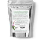 Silver packaging with text and botanical illustration on a white background